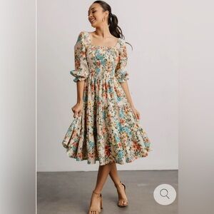 Baltic Born Blue and Green Smocked Tiered Midi Dress